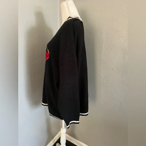 Torrid PULLOVER CREW NECK SWEATER Black Star Lips Plaid Plus size 2 - Picture 3 of 9